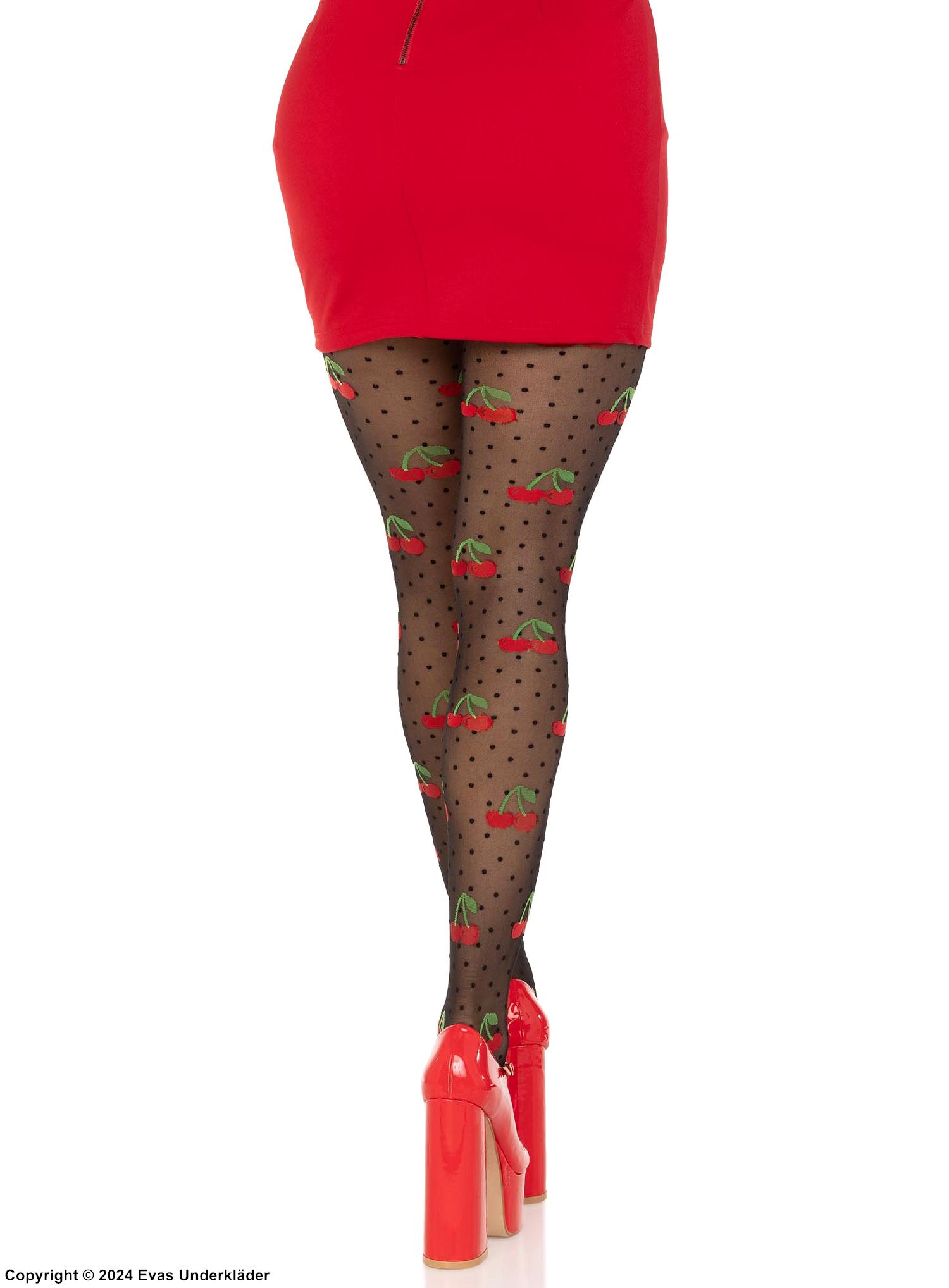 Patterned pantyhose, small dots, cherries